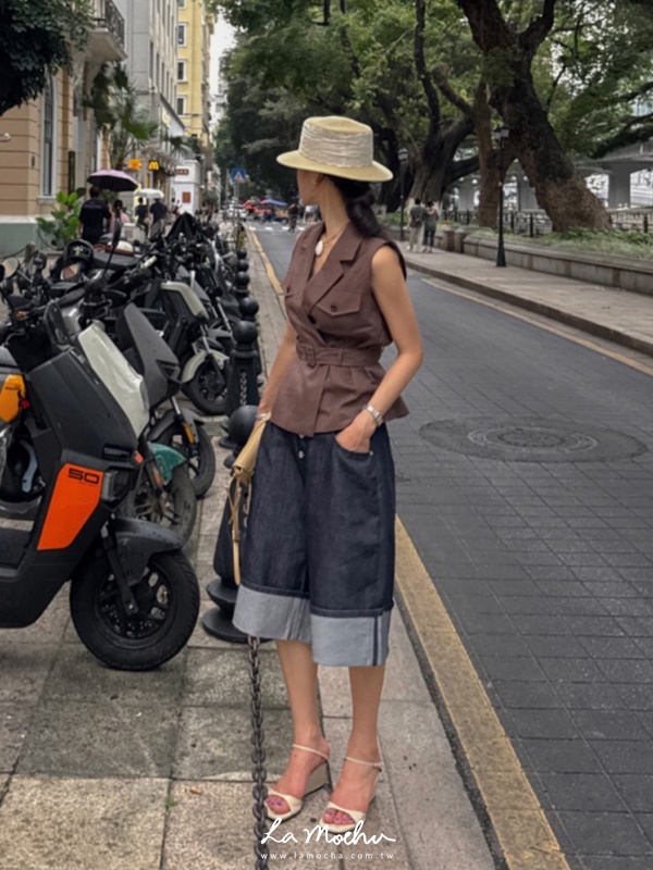 紅車線牛仔六分反摺寬褲(闆娘清單)
